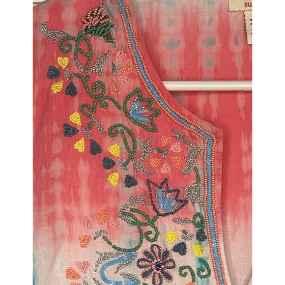 Sundance Women's Embroidered Beaded Tunic Swim Coverup SZ S Tie Dye Ombre Sequin - Picture 8 of 15